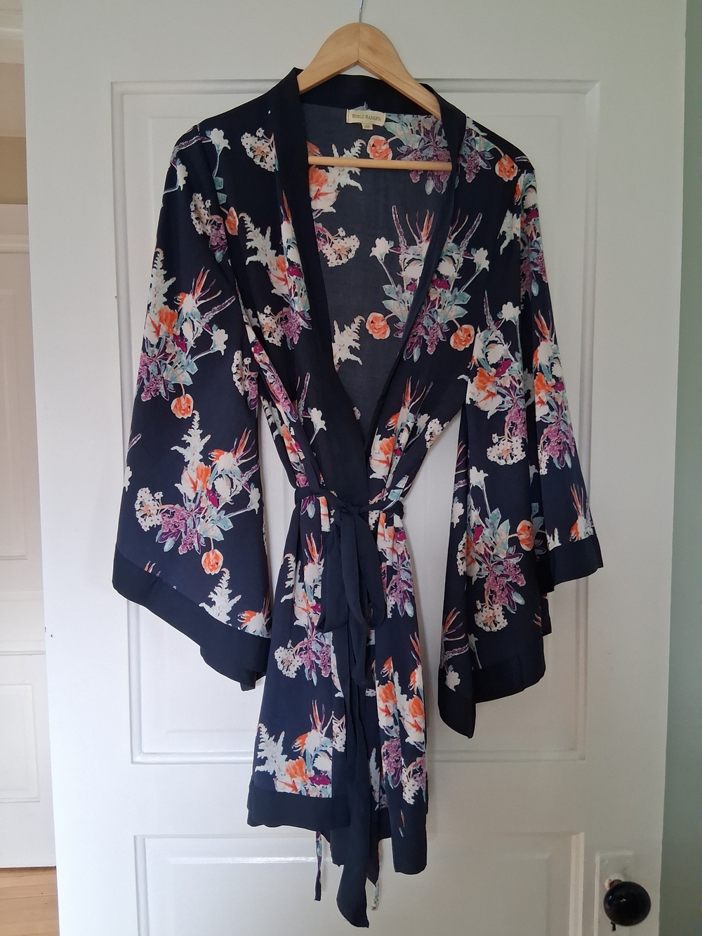 Cost Plus World Market Navy Floral Wrap Kimono Robe